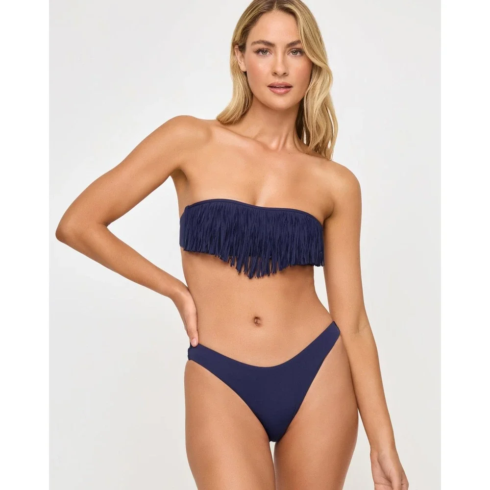 NEW L*Space Rocky Bikini Bottom Sensual Solid Midnight Blue Large Summer Beach